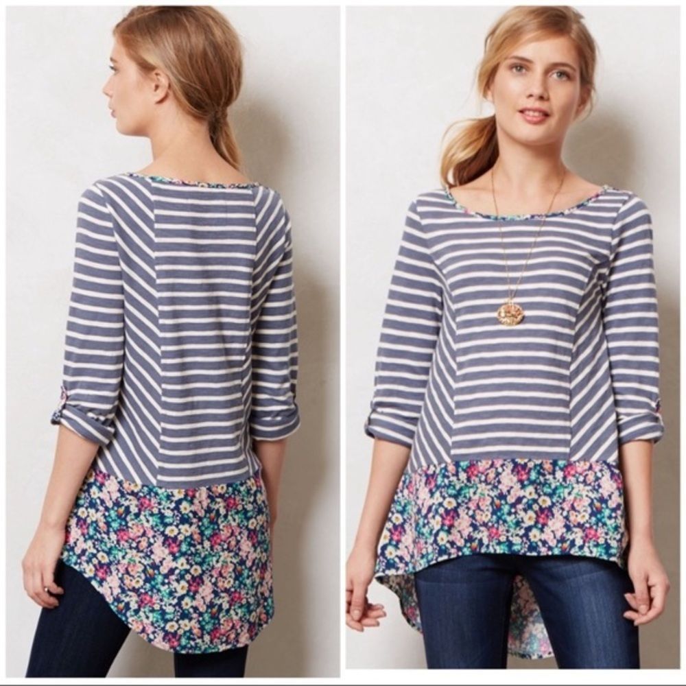 Anthropologie 9-Hi5 STCL Purple Striped Top with Pockets
